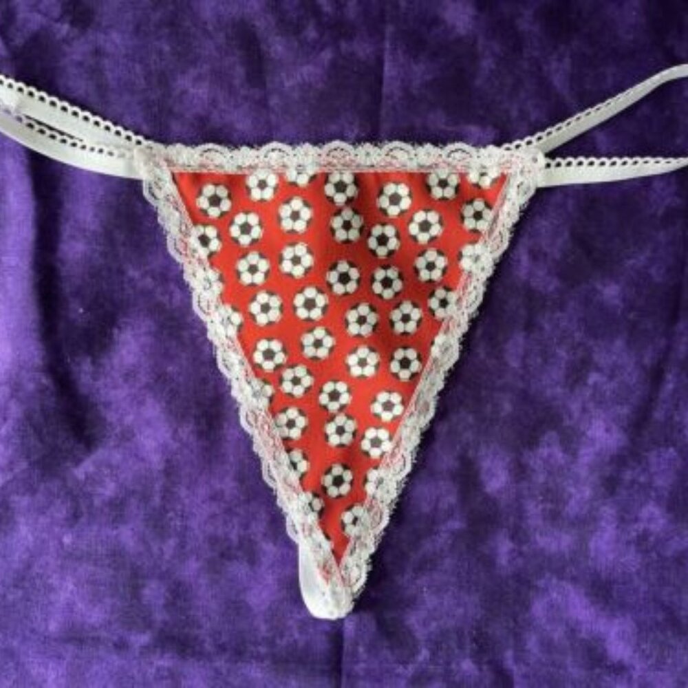 Womens Red SOCCER BALL Sports String Thong Lingerie Panty Football Underwear